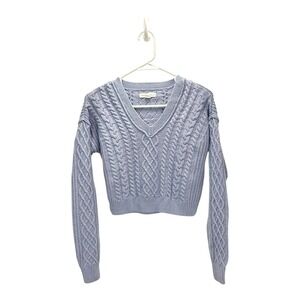 Aeropostale Cable Knit V-Neck Cropped‎ Sweater Pullover Light Blue Womens XS